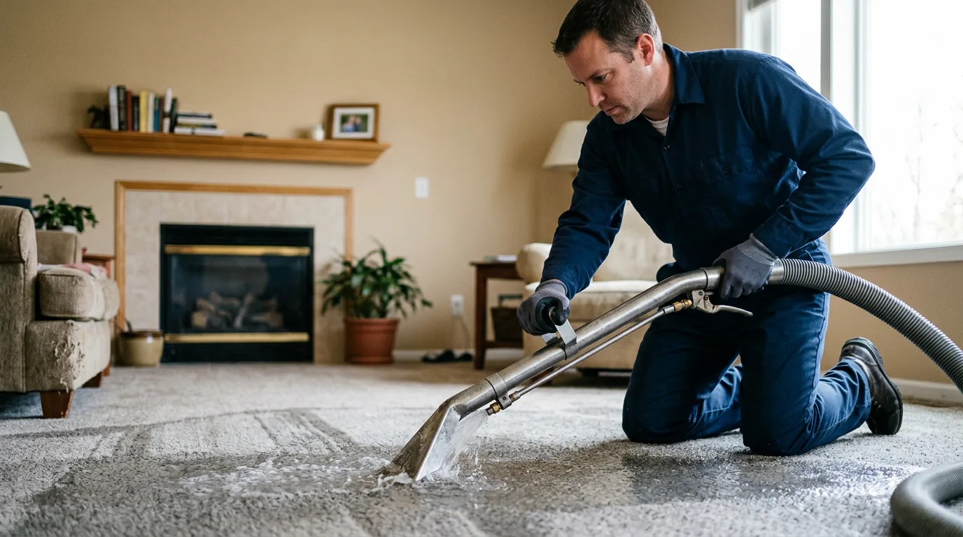 Water damage restoration technician working near Robbinsville, NJ